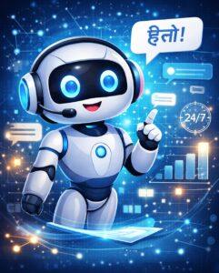 AI chatbot illustration showing smart digital assistant helping users online