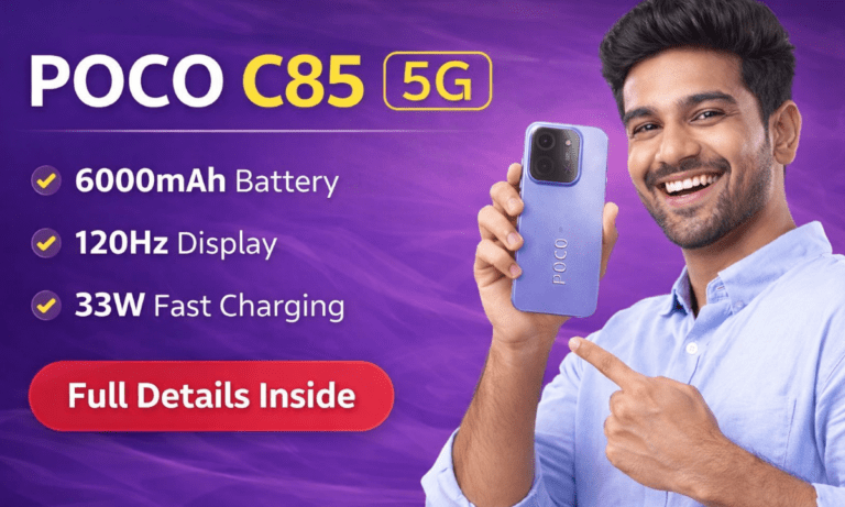 POCO C85 5G smartphone with 6000mAh battery | 6000mAh बैटरी वाला POCO C85 5G स्मार्टफोन
