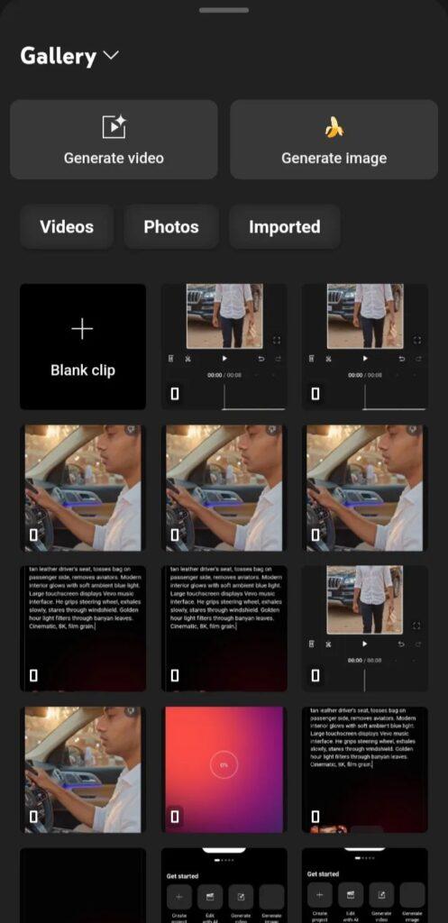 Ai Luxury Gallery page in YouTube Create showing media files like photos and videos for selection.